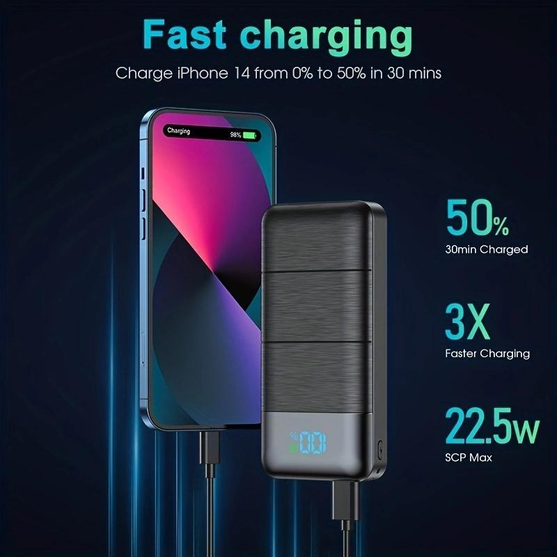 Portable Digital Display Power Bank for Music Festival, 20000mAh Large Capacity Fast Charging Power Bank, USB And Type-C Fast Charger Power Bank for iPhone 14   13, Samsung Galaxy, Stocking Fillers Gift