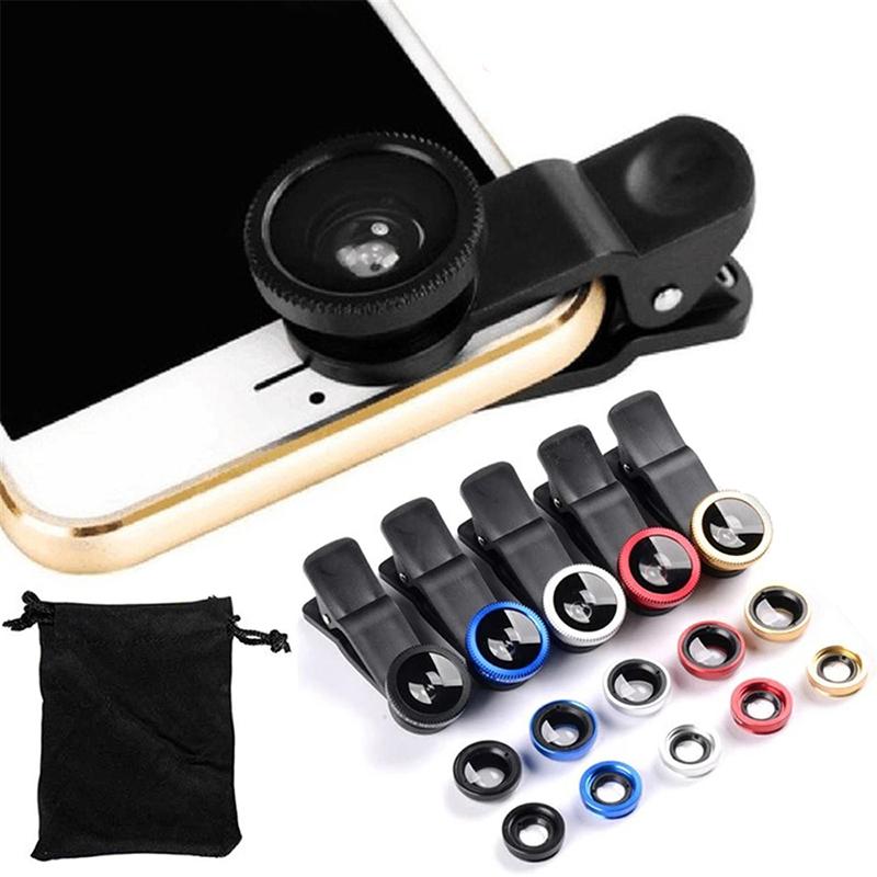 3in1 Fisheye Wide Angle Micro Camera Lens Len on Smartphone Lenses with Phone Clip