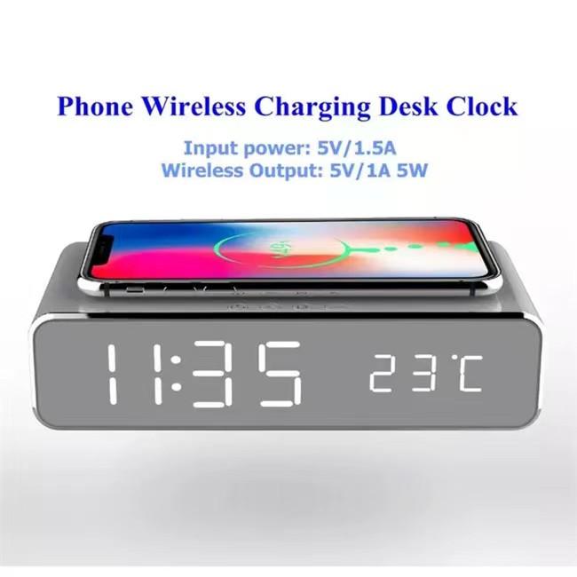 Wireless charger with LED alarm clock and thermometer three-in-one stylish control design is suitable for home or office use. Electronic Smartphone wireless charger Cellphone Cellphone wireless  charger