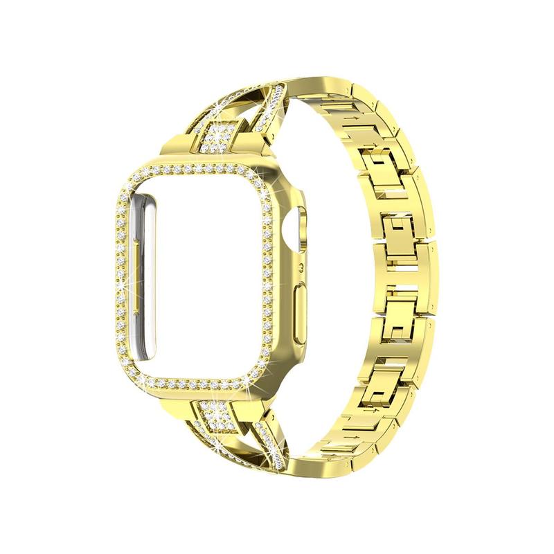 Watch Band & Watch Case, 1 Set Cross Pattern Watch Case & Watchband, Solid Color Watch Band & Watch Case For iWatch 1~9 Generation Smart Watch