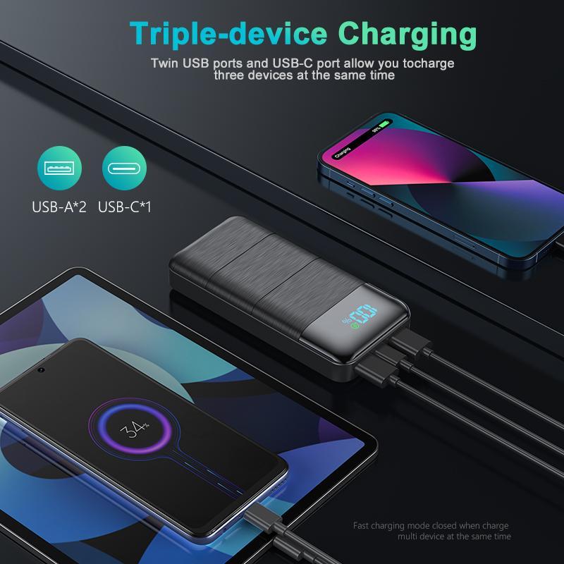 Portable Digital Display Power Bank for Music Festival, 20000mAh Large Capacity Fast Charging Power Bank, USB And Type-C Fast Charger Power Bank for iPhone 14   13, Samsung Galaxy, Stocking Fillers Gift