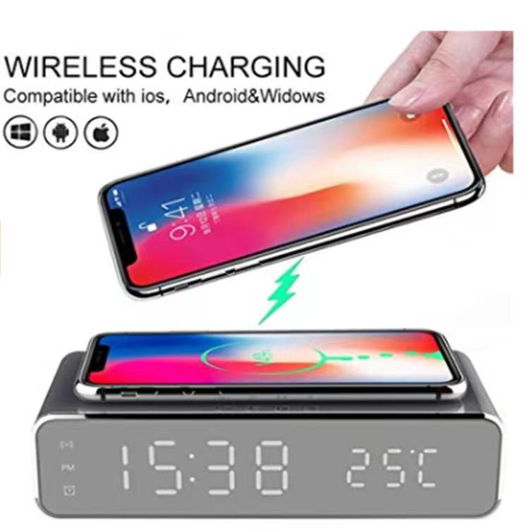 Wireless charger with LED alarm clock and thermometer three-in-one stylish control design is suitable for home or office use. Electronic Smartphone wireless charger Cellphone Cellphone wireless  charger