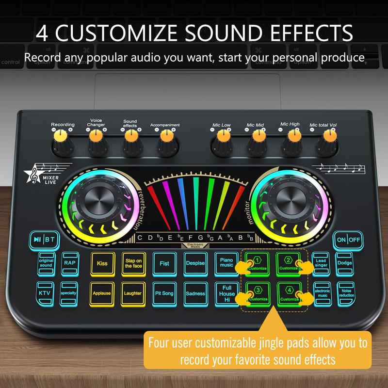 Tenlamp X3 Streaming Mixer with Audio Interface BT Sound Board Voice Changer Sound Card,  Audio Mixer，Stuio Beginner Podcast Mixer Equipment for PC Phone Live Streaming Podcasting Recording