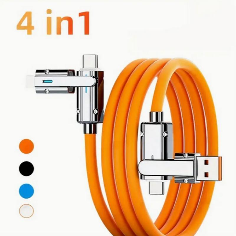 Type-C Charging Data Cable, 1 Count 4 in 1 Multipurpose Phone Fast Charging Data Cable, Multifunctional USB Charging Cable for iPhone & iPad