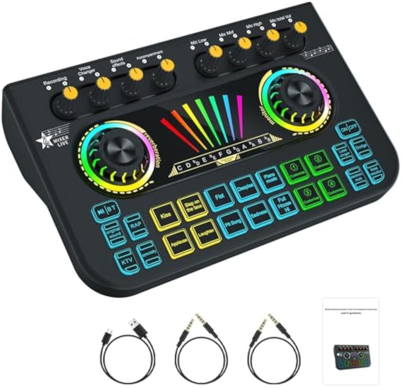 Tenlamp X3 Streaming Mixer with Audio Interface BT Sound Board Voice Changer Sound Card,  Audio Mixer，Stuio Beginner Podcast Mixer Equipment for PC Phone Live Streaming Podcasting Recording