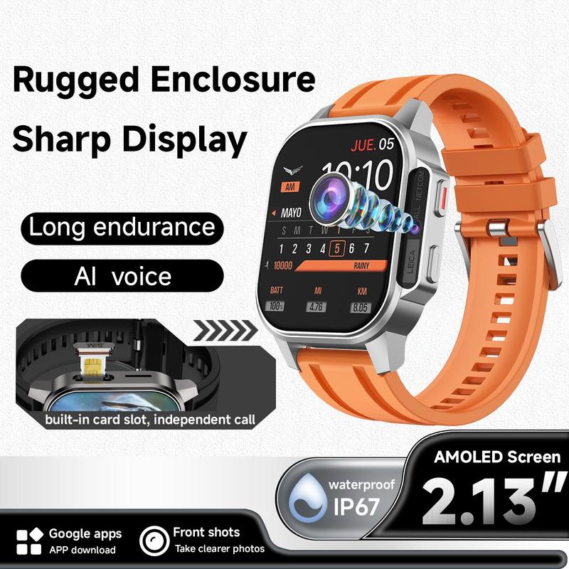 SIMSONLAB 2.13 Inch AMOLED Screen Smart Watch, Fashionable Digital Watch with Front HD Camera, Long Standby Activity Tracker for Men & Women