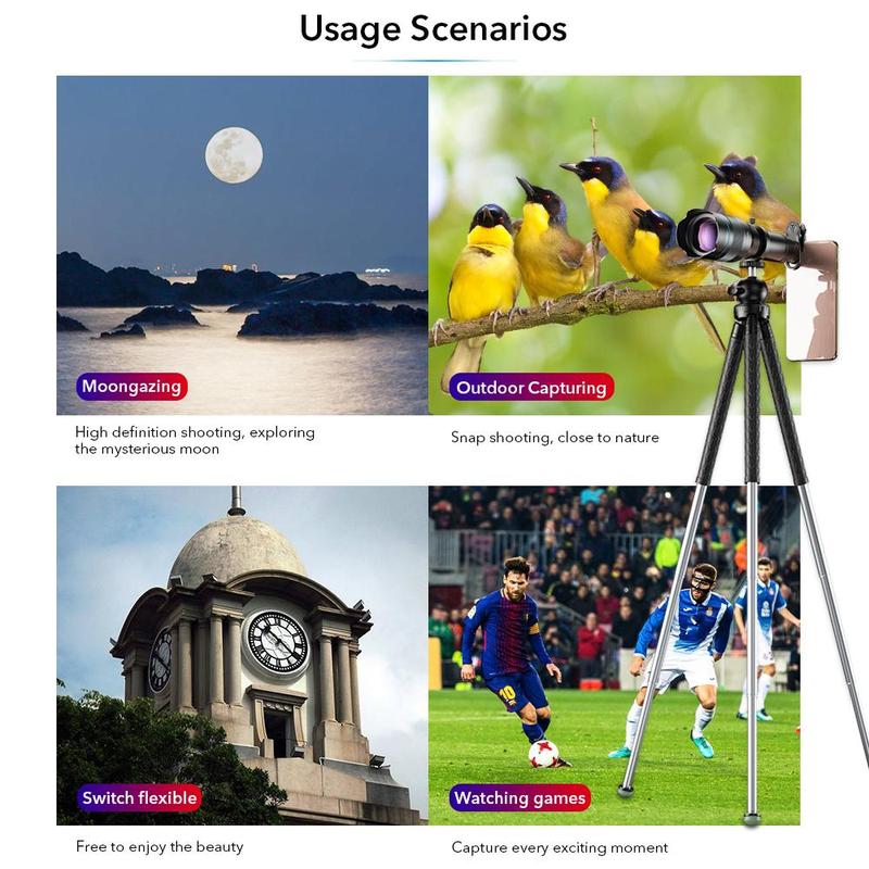 60X Long Focus Lens, 1 Set Professional Phone Camera Telephoto Lens with Tripod, Mobile Phone Accessories for Outdoor Long Distance Shooting