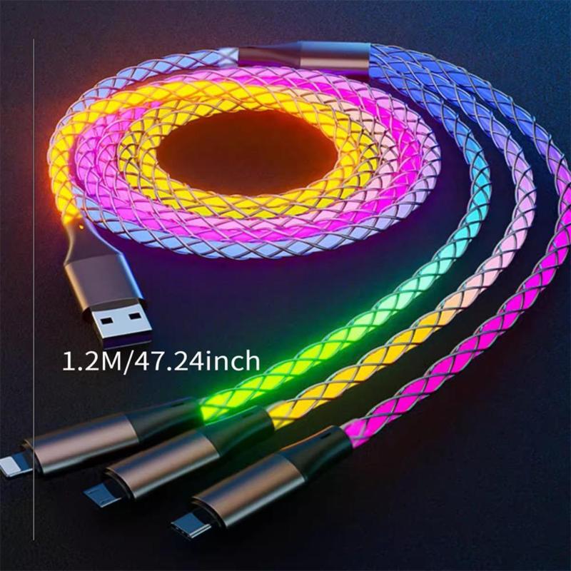 3 In 1 Luminous Charging Cable, Portable USB Charging Cable, Multifunctional Charging Cable For iPhone Android