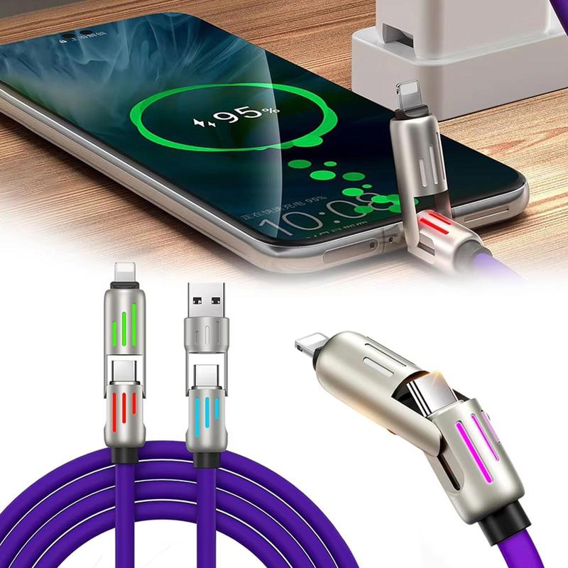 Original 240W 4-in-1 Fast Charging USB Cable with USB A, Type-C, and Lightning Connectors  Electronic Smartphone baby pink USB A+Type C for iPhone 16 15 14 13 iPad Samsung Galaxy MacBook iPad Tablets and More (Rich Black, 4Ft)