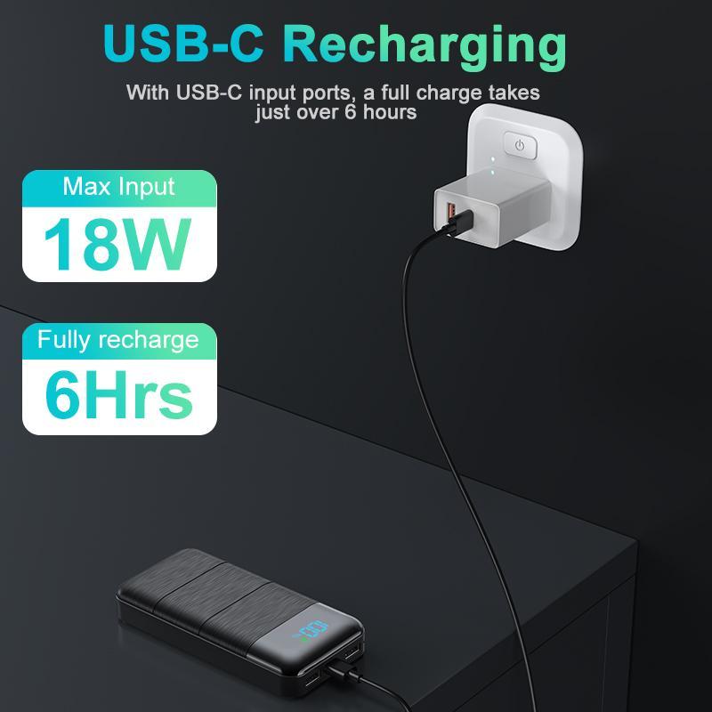 Portable Digital Display Power Bank for Music Festival, 20000mAh Large Capacity Fast Charging Power Bank, USB And Type-C Fast Charger Power Bank for iPhone 14   13, Samsung Galaxy, Stocking Fillers Gift