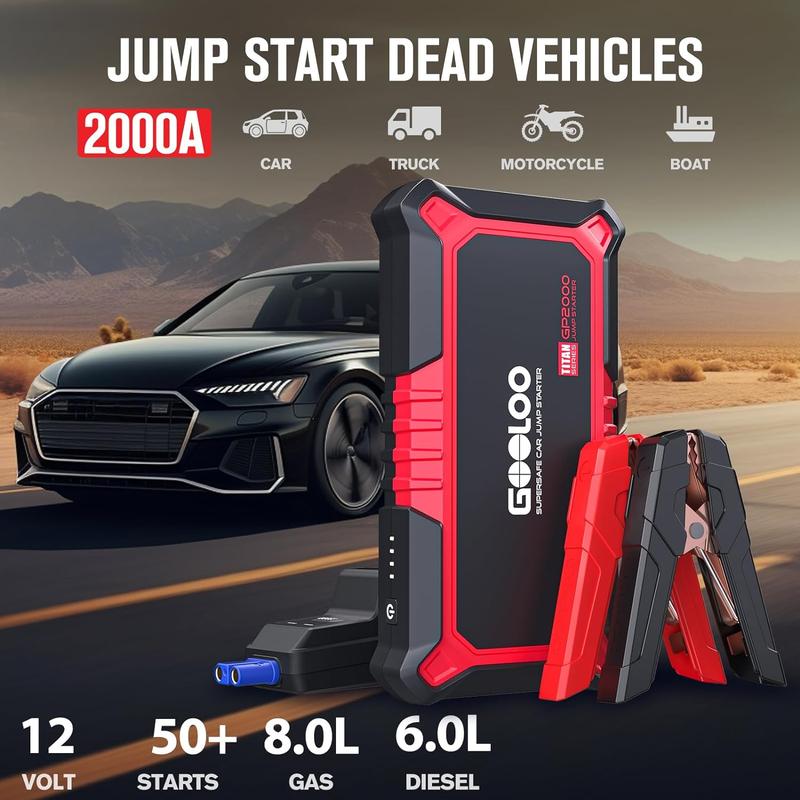GOOLOO Jump Starter Battery Pack - RED 1500A BLACK 2000A Peak Jump Box, Water-Resistant Battery Booster for Up to 8.0L Gas or 6.0L Diesel Engine,12V SuperSafe Portable Jumper Starter with Quick Charge,Type C Port