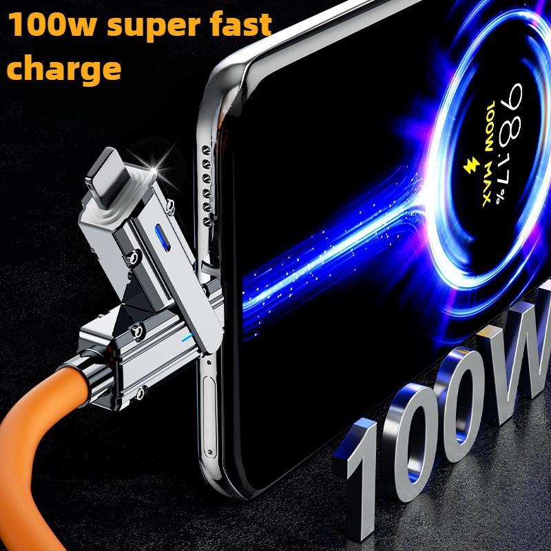 Type-C Charging Data Cable, 1 Count 4 in 1 Multipurpose Phone Fast Charging Data Cable, Multifunctional USB Charging Cable for iPhone & iPad