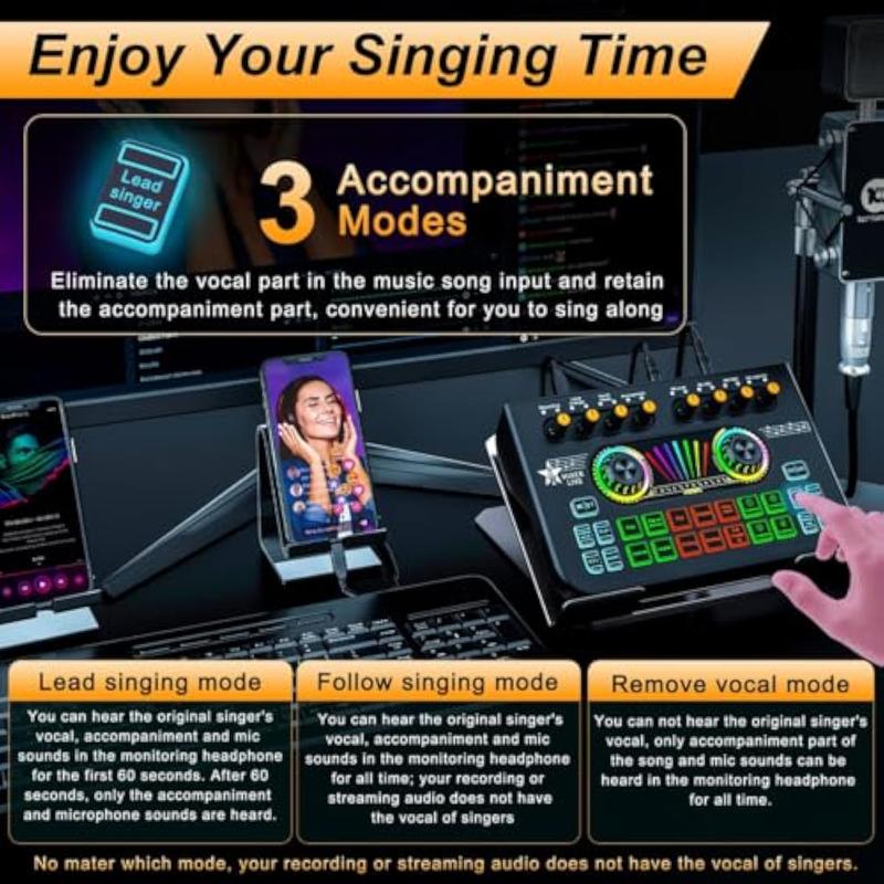 Tenlamp X3 Streaming Mixer with Audio Interface BT Sound Board Voice Changer Sound Card,  Audio Mixer，Stuio Beginner Podcast Mixer Equipment for PC Phone Live Streaming Podcasting Recording