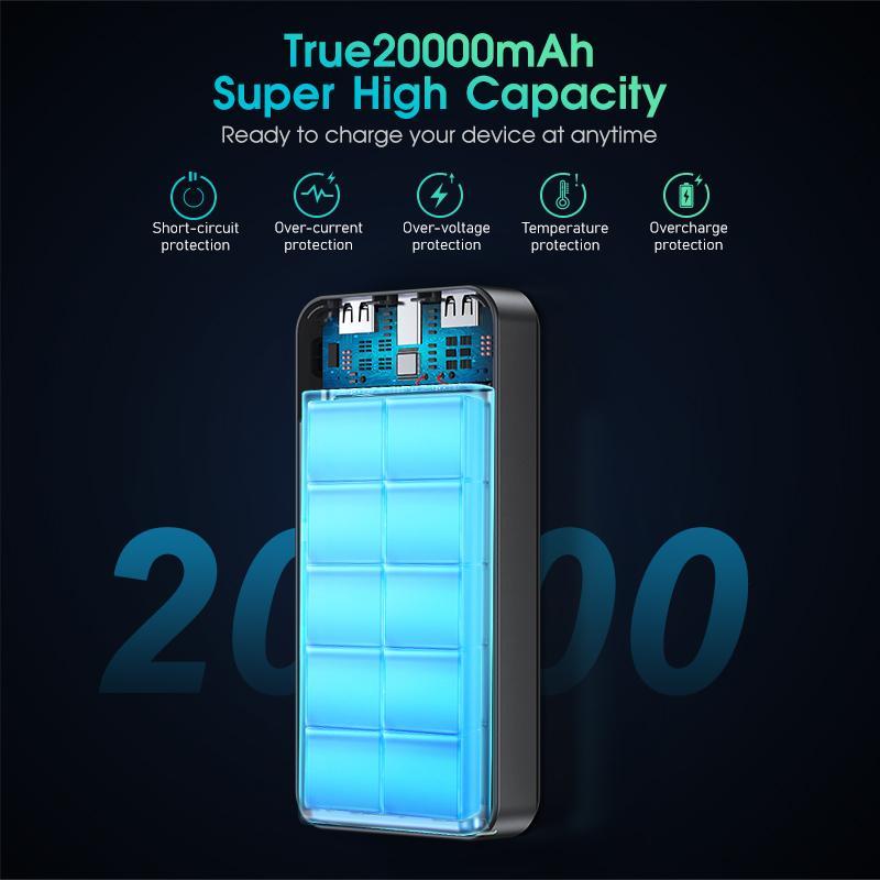 Portable Digital Display Power Bank for Music Festival, 20000mAh Large Capacity Fast Charging Power Bank, USB And Type-C Fast Charger Power Bank for iPhone 14   13, Samsung Galaxy, Stocking Fillers Gift