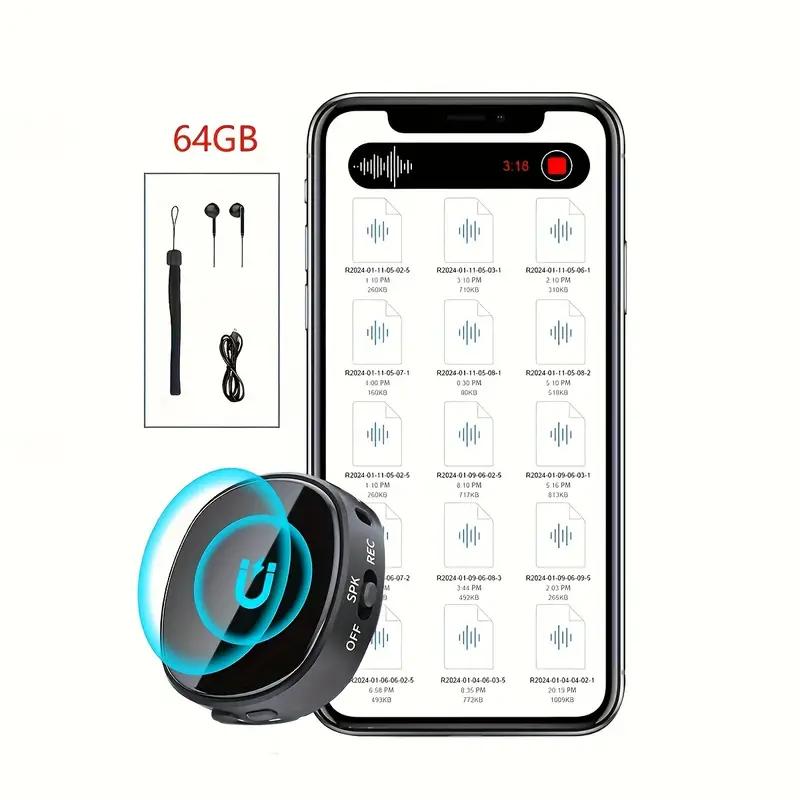 64GB Digital Recorder, Voice-activated Recording, 3-in-1 Portable Recording Device, Magnetic Recording Device With Speakers, Instant Playback And Headphone Playback, Suitable For Lectures, Conferences And Classes Audio