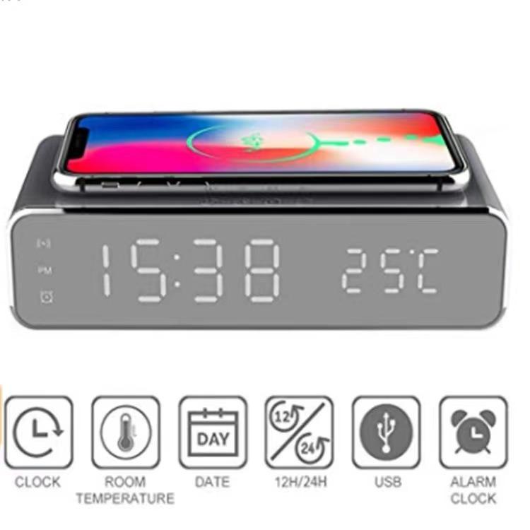 Wireless charger with LED alarm clock and thermometer three-in-one stylish control design is suitable for home or office use. Electronic Smartphone wireless charger Cellphone Cellphone wireless  charger