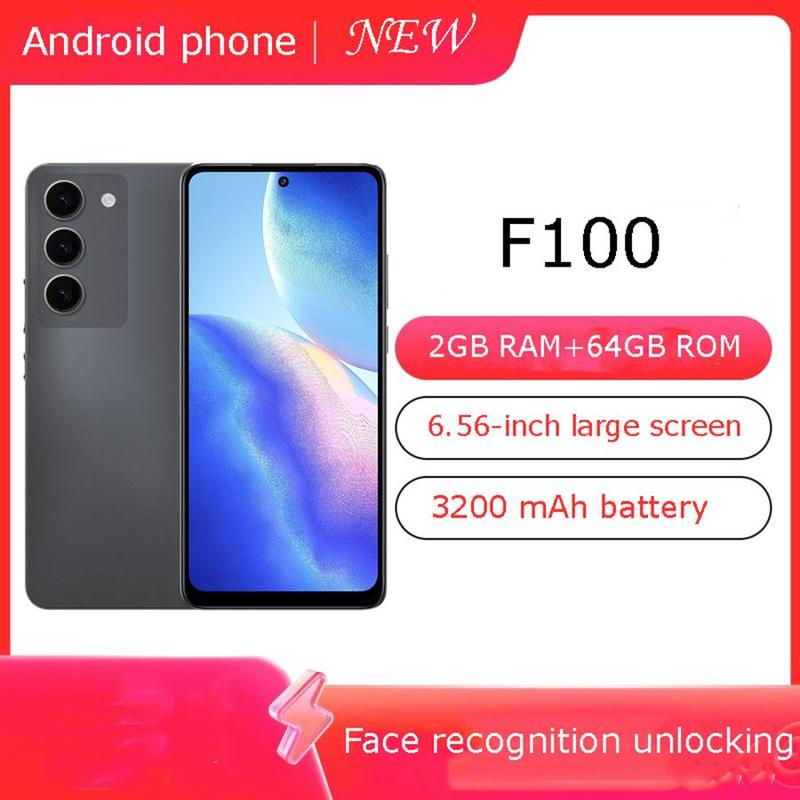 F100 Phone for Android, 1 Count Smartphone with 2GB Ram + 64GB Rom, 6.56-inch Large Screen, 3200 Mah Large Battery Front and Rear Camera, Mobile Cellphone, Android Phones
