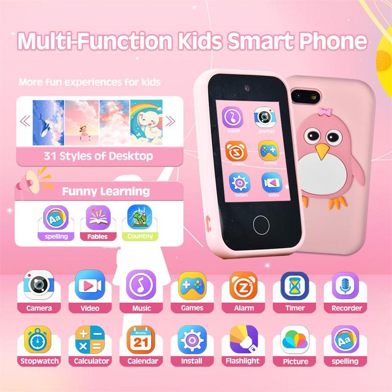 KGG Mini Phone, Cartoon Penguin Pattern Student Smart Phone, Funny Learning Education Tool, Smart Watch Music Game Player, Alarm Clock Calculator Flashlight