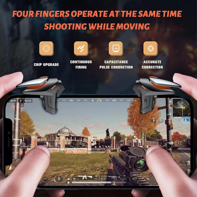 Game Controller Trigger with 4 Game Finger cover, Smart Phone Game Controller, Aim & Shoot PUBG Triggers for iOS Android, Console Accessories