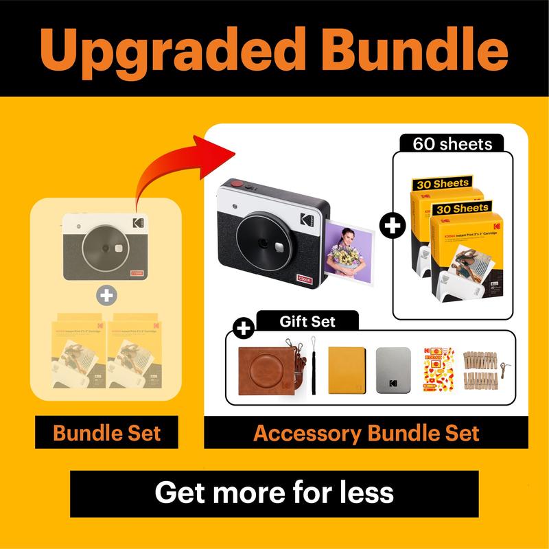 KODAK Mini Shot 3 Retro 4PASS 2-in-1 Instant Camera and Photo Printer (3x3 inches) + 68 Sheets Gift Bundle Device Digital