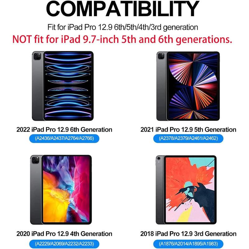 Keyboard Case for iPad Pro 12.9-inch 6th, 5th, 4th, 3rd Generation - Magnetically Detachable, 7 Colors Backlit, USB-C  , Folio Cover w Pencil Holder, Black