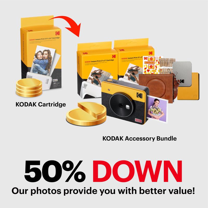 KODAK Mini Shot 3 Retro 4PASS 2-in-1 Instant Camera and Photo Printer (3x3 inches) + 68 Sheets Gift Bundle Device Digital