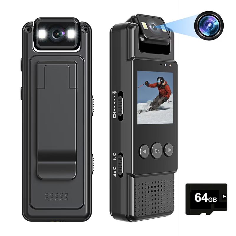 Mini Body Camera HD 4K WiFi Night Vision Sports DV Recording With 180° Rotating Lens,64GB Memory Card,1.3inch TFT Screen Portable Pocket Motion Video Recorder Clip Wearable Riding Action camera for Vlogs,Travels,Law Enforcement, Meetings,Pets,Security L12