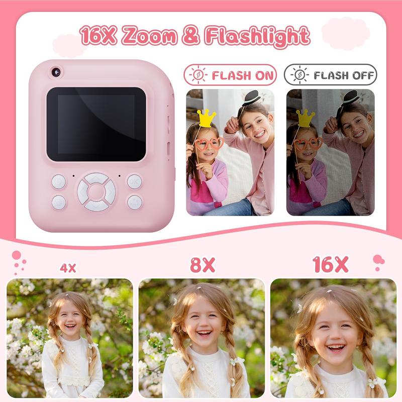 Instant Print Camera, Selfie Digital Camera for Kids, 32GB Memory, USB Rechargeable, Photography Thermal Printer, 1080P HD, Christmas Birthday Gift for Boys & Girls