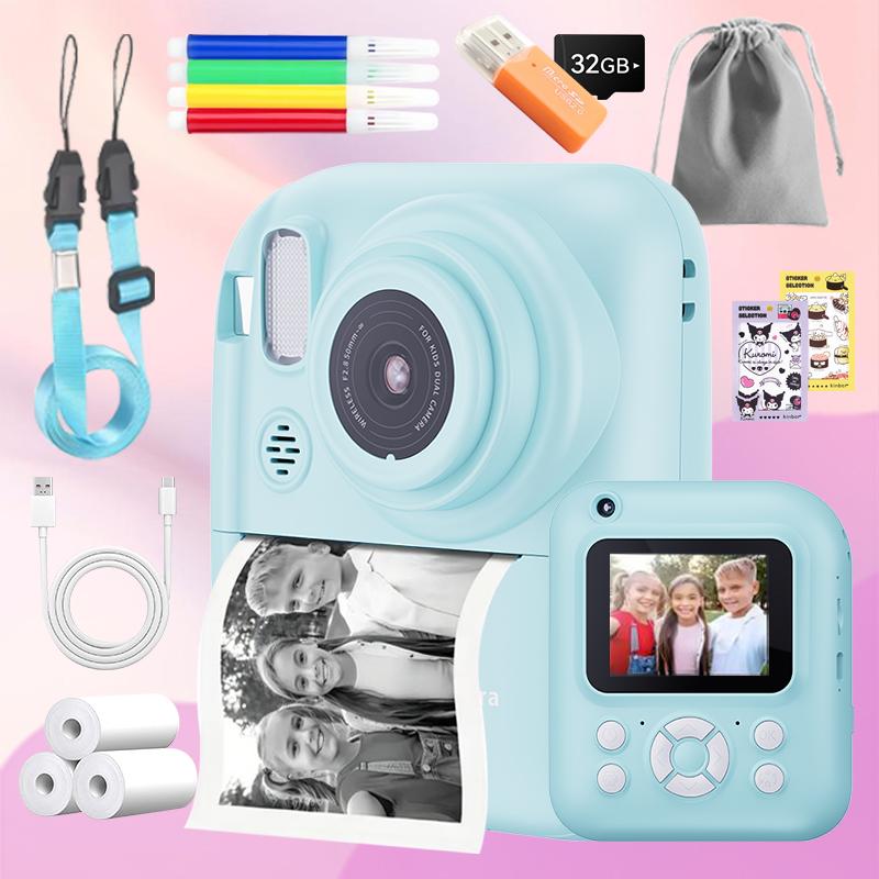 Instant Print Camera, Selfie Digital Camera for Kids, 32GB Memory, USB Rechargeable, Photography Thermal Printer, 1080P HD, Christmas Birthday Gift for Boys & Girls