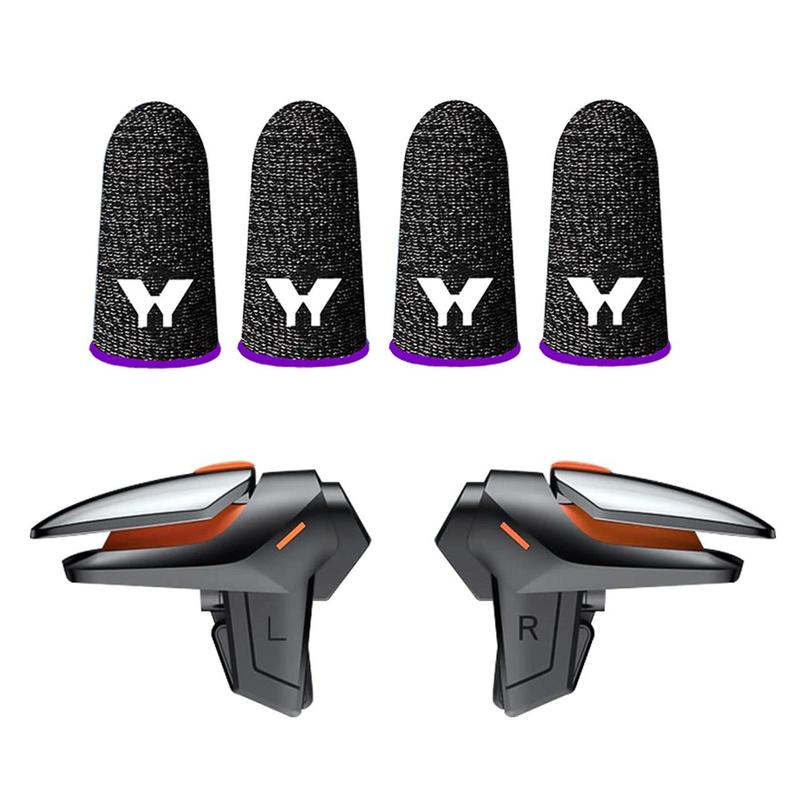 Game Controller Trigger with 4 Game Finger cover, Smart Phone Game Controller, Aim & Shoot PUBG Triggers for iOS Android, Console Accessories