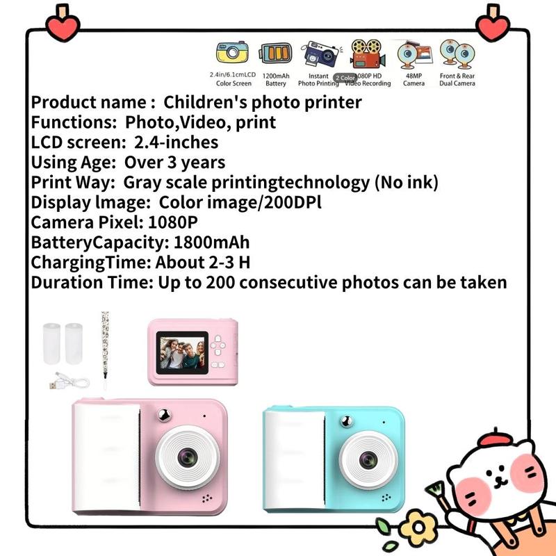 Portable Instant Camera, 1 Count Rechargeable HD Video Camera with Printing Function, Digital Camera for Home & Outdoor Use, Easy to Use
