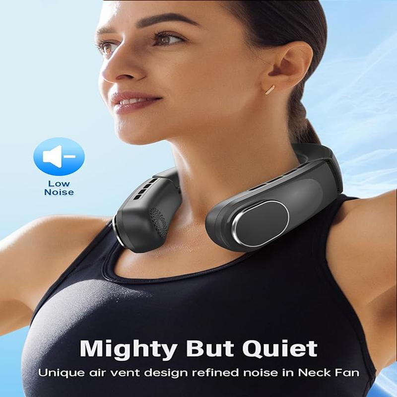 ChillGo Neck Fan - 5200mAh Personal Portable Bladeless Fan - Neck Air Conditioner - Cooling Wearable Fan Rechargeable - MAX 12Hrs, 3 Speed, Foldable - Travel Fan for Camping, Outdoor - Black White Pink, Gifts for Men Dad Boyfriend Him