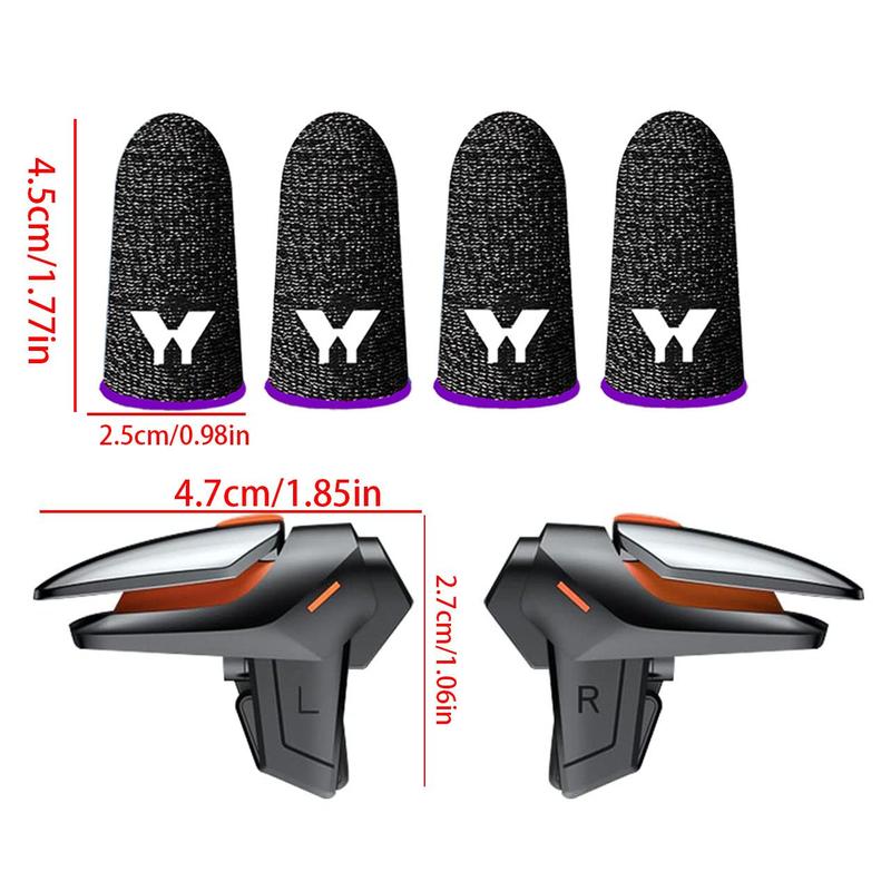 Game Controller Trigger with 4 Game Finger cover, Smart Phone Game Controller, Aim & Shoot PUBG Triggers for iOS Android, Console Accessories