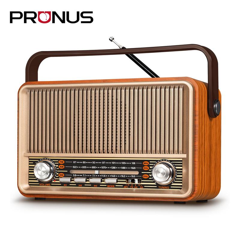 PRUNUS J120 Retro Vintage Radio AM FM, Portable Shortwave Radio with Bluetooth, AC, Rechargeable Battery Operated Radio with Best Reception, Loud Speaker, Support AUX TF Card USB Playing Audio Device
