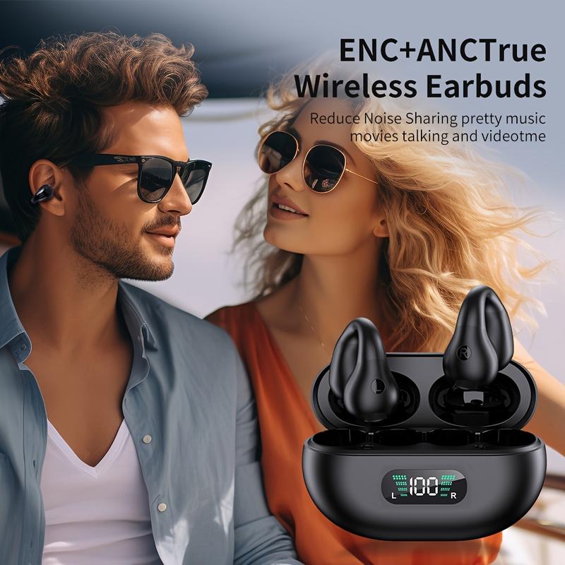 Open Ear Clip Headphones, Wireless Earbuds Bluetooth 5.3 Sports Earphones Built-in Mic with Ear Hooks, 36H Playtime Charging Case LED Audio Electronic