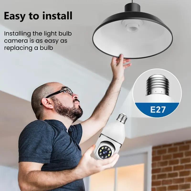 Dual Band WiFi Light Bulb Security Camera, 5G 2.4G 360 Degree Panoramic Wireless Home Monitoring Camera, Home Security Camera with Motion-Detection Alarm