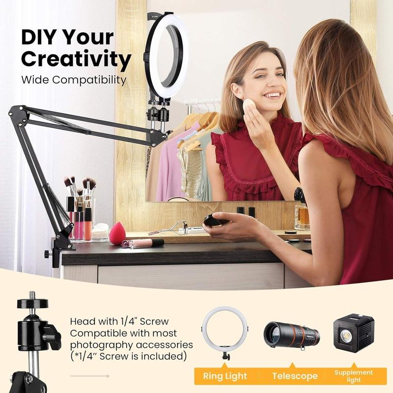 Multifunction Phone Holder, 1 Set 360° Rotatable Cantilever Mobile Cellphone Holder with Rotary Bottom Clamp, Foldable Lazy Bracket for Photography, Video Shooting, Live Streaming