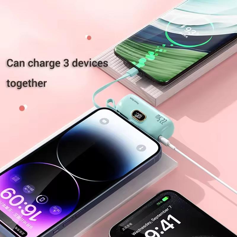 Portable charger, 8000mAh mini ultra-compact portable mobile phone charger equipped with Type-C conversion interface, mini emergency power Pod, suitable for iPhone 14 13 12, iPad, AirPods fast charging professional direct sales