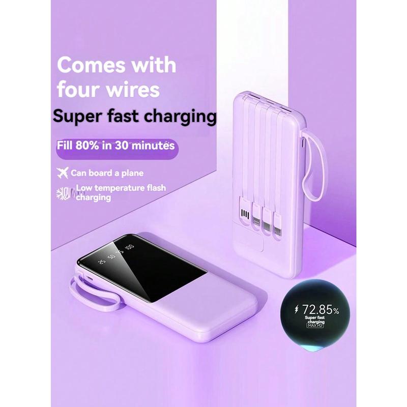 Portable Charger Built in Cables, Portable Charger with Cords Wires Slim 10000mAh Travel Battery Pack,  LED Display External Battery Pack Phone Charger,Fast Charging Power Bank for Samsung Google Pixel LG Moto iPhone iPad