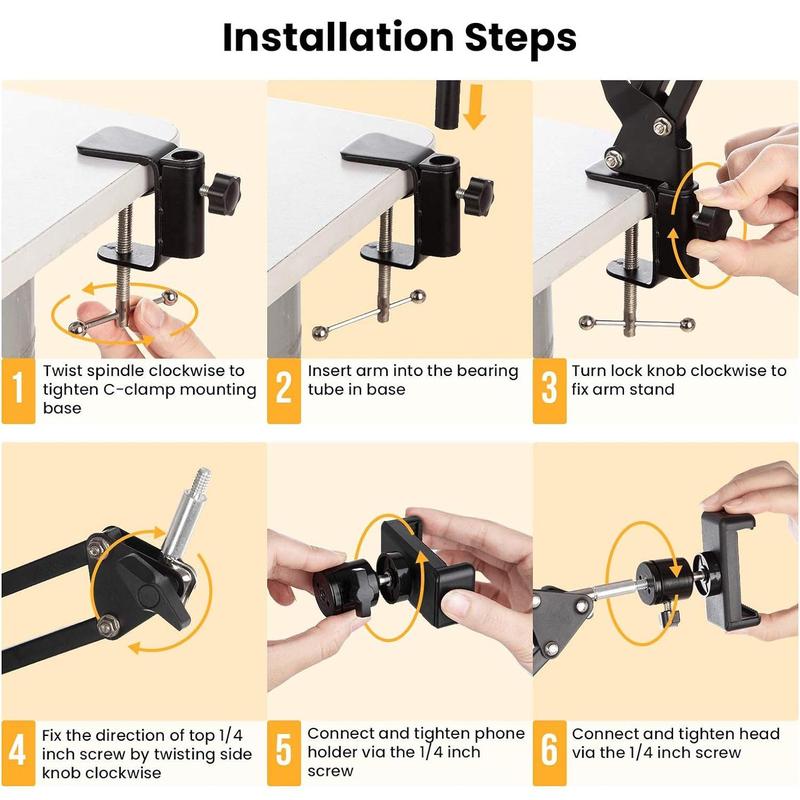 Multifunction Phone Holder, 1 Set 360° Rotatable Cantilever Mobile Cellphone Holder with Rotary Bottom Clamp, Foldable Lazy Bracket for Photography, Video Shooting, Live Streaming