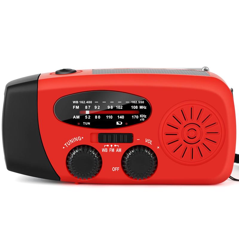 Emergency Hand Crank Radio with LED Flashlight for Emergency, AM FM NOAA Portable Weather Radio with 2000mAh Power Bank Phone Charger, USB Charged & Solar Power for Camping, Emergency Rechargeable Audio Batteries Device Handheld