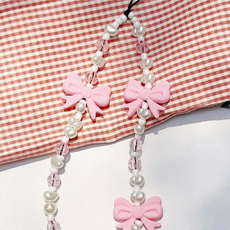 Cute Bowknot Design Beaded Phone Chain, Fashionable Phone Lanyard for Women & Girls, Phone Decoration Accessories for iPhone