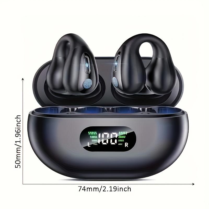 Open Ear Clip Headphones, Wireless Earbuds Bluetooth 5.3 Sports Earphones Built-in Mic with Ear Hooks, 36H Playtime Charging Case LED Audio Electronic
