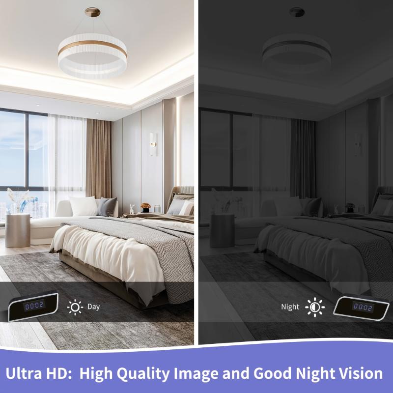 4K HD WiFi Hidden Camera Clock with Motion Detection, Night Vision, Audio, App Control, Indoor Surveillance Nanny Cam, Non-Waterproof, Rechargeable 2600mAh Battery, Built-In 64GB Memory for Home & Office Security