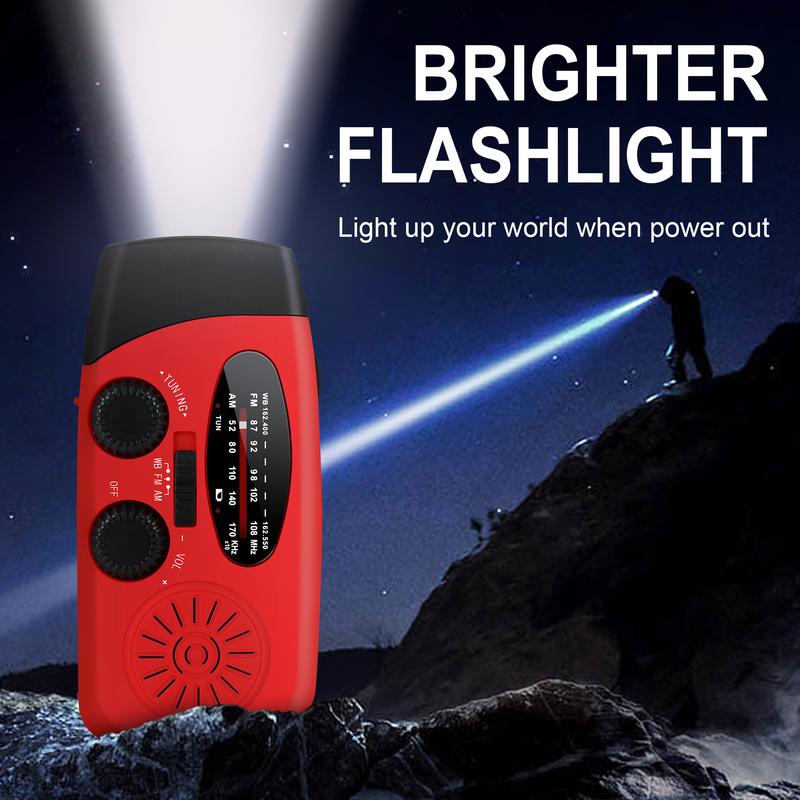 Emergency Hand Crank Radio with LED Flashlight for Emergency, AM FM NOAA Portable Weather Radio with 2000mAh Power Bank Phone Charger, USB Charged & Solar Power for Camping, Emergency Rechargeable Audio Batteries Device Handheld