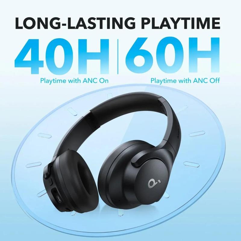 SOUNDCORE Q20i A3004 Wireless Over-ear Headphone, Noise Cancelling Headphone with Built-in Microphone, Long Standby Sports Headset for Gaming & Sports, Electronic Audio Product