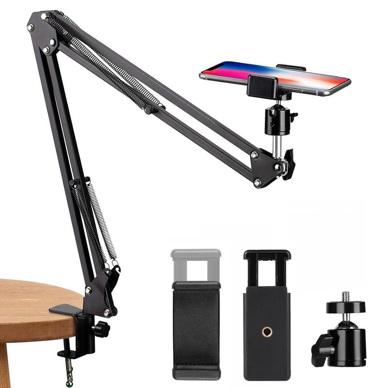 Multifunction Phone Holder, 1 Set 360° Rotatable Cantilever Mobile Cellphone Holder with Rotary Bottom Clamp, Foldable Lazy Bracket for Photography, Video Shooting, Live Streaming