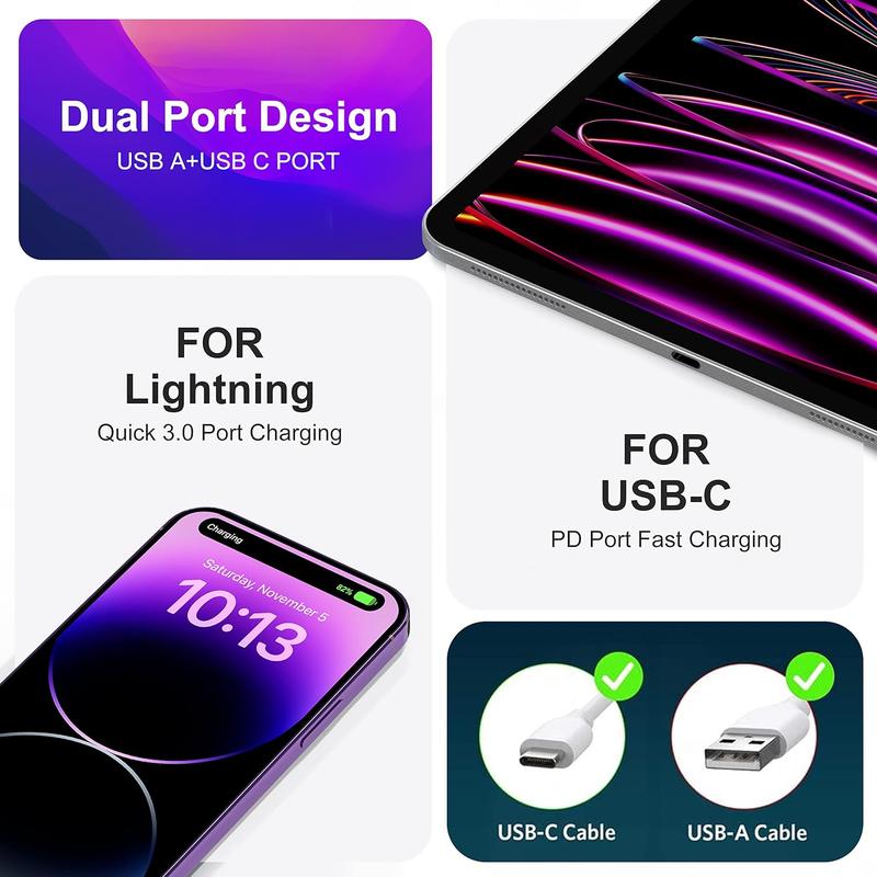 2pcs USB C Charger, Apple Watch Charger, PD Dual Port Type C Power Adapter Block Cube Compatible for New Apple Watch Series 10 9, iPhone 1615 Plus Pro Max Samsung & Laptops XiaoMi