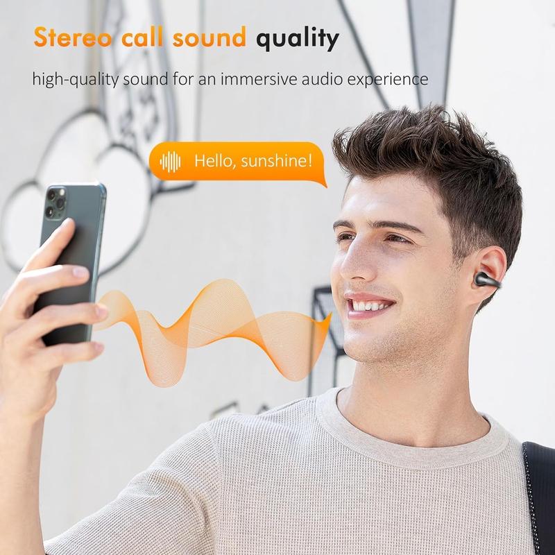 Open Ear Clip Headphones, Wireless Earbuds Bluetooth 5.3 Sports Earphones Built-in Mic with Ear Hooks, 36H Playtime Charging Case LED Audio Electronic