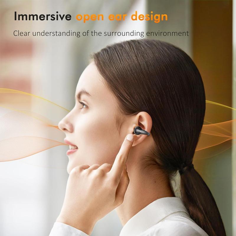 Open Ear Clip Headphones, Wireless Earbuds Bluetooth 5.3 Sports Earphones Built-in Mic with Ear Hooks, 36H Playtime Charging Case LED Audio Electronic